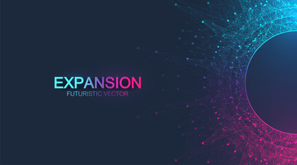 Expansion of life. Colorful explosion background with connected line and dots, wave flow. Visualization Quantum technology. Abstract graphic background explosion, motion burst, vector illustration © BAIVECTOR