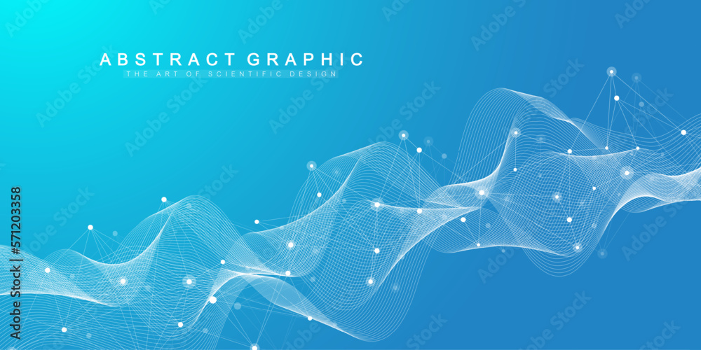 Aufkleber Digits abstract background with connected line and dots, wave flow. Digital neural networks. Network and connection background for your presentation. Graphic polygonal background. Vector illustration.