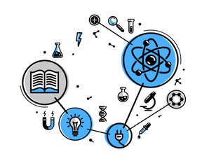 Obraz premium Physics and chemistry abstract science vector outline illustration, elements can be used separately as an icon.