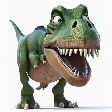 Cartoon Tyrannosaurus Rex dinosaur isolated on white background - Created with generative AI technology
