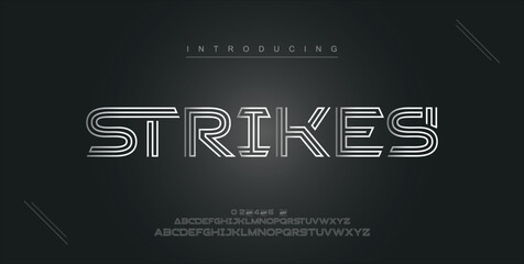 Strikes digital modern alphabet new font. Creative abstract urban, futuristic, fashion, sport, minimal technology typography. Simple vector illustration with number