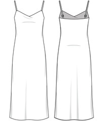 Slip Dress, Cowl Neck Strap Dress  Front and Back View. Fashion Illustration, Vector, CAD, Technical Drawing, Flat Drawing, Template, Mockup.	