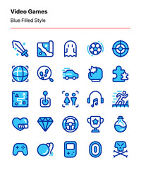 Customizable set of video game icons covering game categories and elements. Perfect for mobile and desktop games, app and website interfaces, digital products, marketplaces, marketing, etc