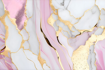 Liquid of abstract pink marble background, azure tones with glitter golden line, Paint marble texture, Alcohol ink colors, wallpaper, Generative Ai.  