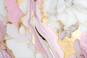 Liquid of abstract pink marble background, azure tones with glitter golden line, Paint marble texture, Alcohol ink colors, wallpaper, Generative Ai.  