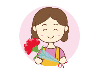 カーネーションを持つお母さん