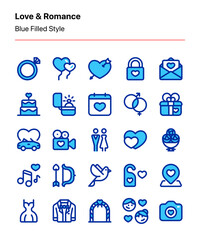 Customizable set of love and romances covering elements of romantic relationship and wedding. Perfect for app and website ornaments, advertising, marketing, graphic design, etc