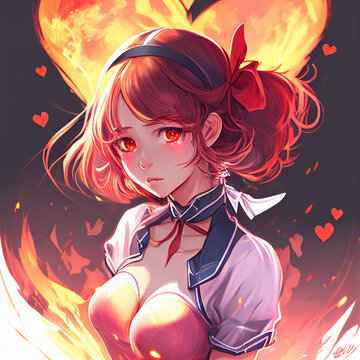 Fictional Anime Girl graphic with heart Generative by AI