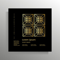 Cover for book, brochure, booklet, flyer, poster. Modern geometric design with golden lines. Vector square format template.