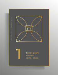 Cover in geometric style. Design template for book, booklet, brochure, poster, folder, flyer, textbook. A4 format. Vector pattern with golden lines.