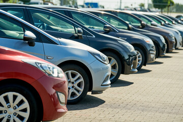 Naklejka na ściany i meble row of used cars. Rental or automobile sale services