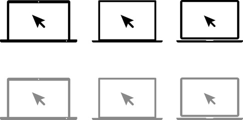 cursor on Laptop click vector icon set