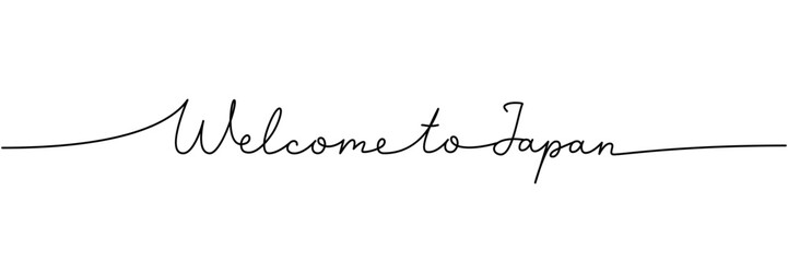 Welcome to Japan - word with continuous one line. Minimalist drawing of phrase illustration. Japan country - continuous one line illustration.