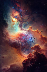 Obraz na płótnie Canvas A colourful nebula full of stars. Generative AI. 