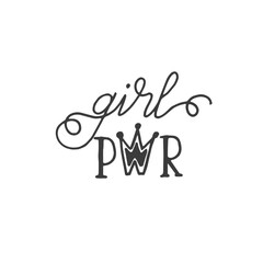 Girl Power - a feminist slogan. GRL PWR handwritten lettering. Woman motivational phrase.