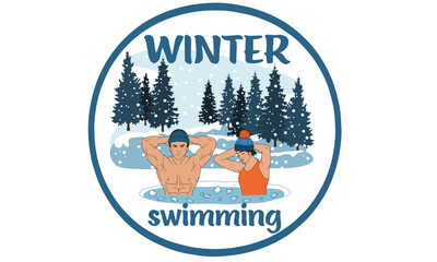 Hand drawn unique Winter Swimming LOGO vector