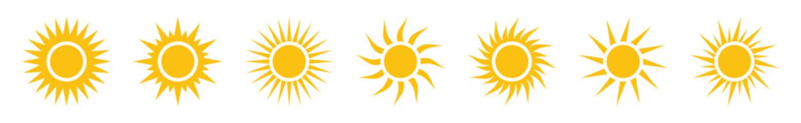Sun icon set. Sun shines or sun ray icon. Sun icons vector with line and flat style for apps and websites, symbol illustration