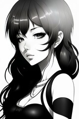 Black and white, line art, anime