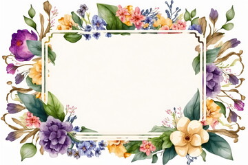 watercolor spring flowers frame background template, created with generative ai	
