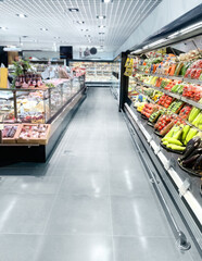 choosing a dairy products at supermarket.frozen food from a supermarket freezer