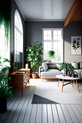 Fototapeta premium Living room interior design spacious scandinavian minimalism. Generative AI