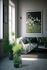 Living room interior design spacious scandinavian minimalism. Generative AI