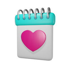 Calendar date Happy Valentine's day isolated on transparent background 3d Illustration