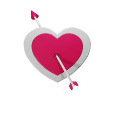 Love and Arrow Happy Valentine's day isolated on transparent background 3d Illustration