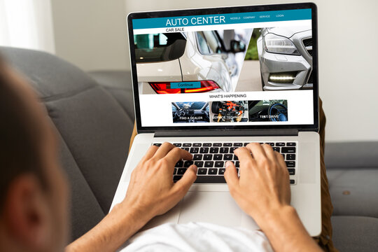 automobile sales center, Laptop screen displaying a car sale concept