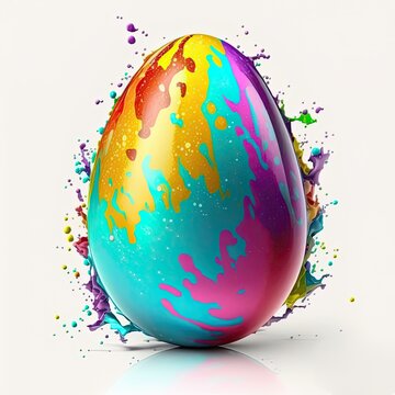Beautiful Easter colored egg with gloss colors. Generative AI