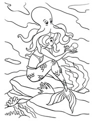 Mermaid with Octopus Coloring Page for Kids