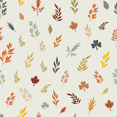 Different leaves and branches seamless pattern Fall background. Isolated vector illustration