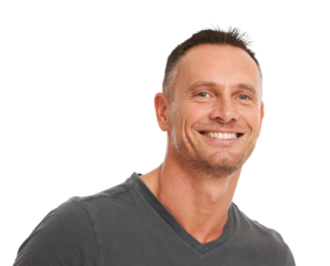 A cheerful young mature caucasian man in casuals smiling in confidence isolated on a png background. Expressing positive emotions.