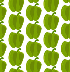 Whole green bell pepper. Seamless pattern in vector. Natural product. Diet food.