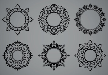 Set of decorative frames Elegant vector element for design in Eastern style, place for text. Floral black and gray borders. Lace illustration for invitations and greeting cards