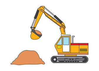 Clip art color children construction mini excavator with dirt