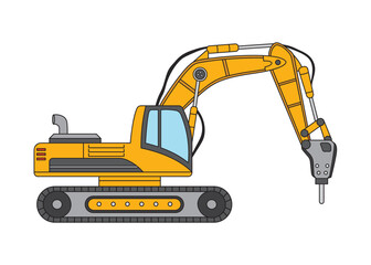 Vector illustration color children construction drilling machine excavator