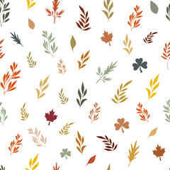 Fototapeta na wymiar Different leaves and branches seamless pattern Fall background.