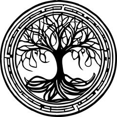 Fototapeta premium An abstract transparent celtic knot tree shape design element. Vectorized from an AI Generation.