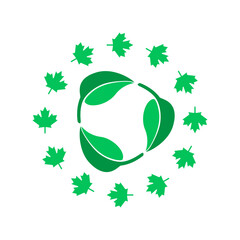 Eco product logo. Organics illustration. Recycling symbol. Green leaves in a circle.