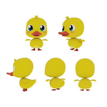3d rendering of yellow cute duck cartoon character
