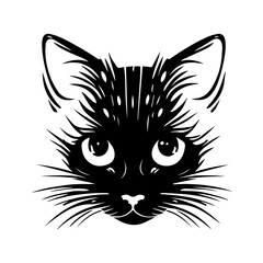  Face of a cat that can be used as a logo, icon or avatar. It is a simple, minimalist, and abstract design that captures the essence of a cat while also being unique and playful. 