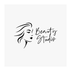 Elegance woman logo for beauty company. Minimalist style icon, woman's face, beauty hair