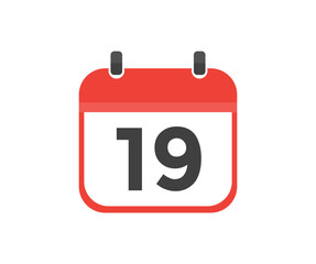 Simple calendar with date 19 day nineteen logo design. Calendar icon flat day 19. Reminder symbol. Event schedule date. Meeting appointment time vector design and illustration.

