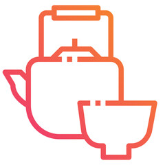 Tea pot and cup. Gradient icon. Food and drink vector element