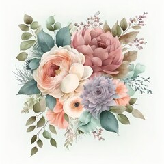 Watercolor floral illustration. Wedding graphic.