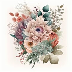 Watercolor floral illustration. Wedding graphic.