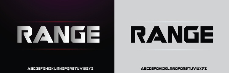 Fototapeta premium Range, Game Sport Movie Alphabet Font. Typography modern regular style font for technology, digital, logo design. vector illustration