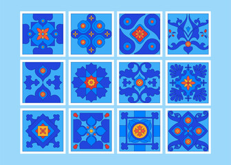 Blue Decorative Tiles Inspired by Georgian Ornaments and Symbols.