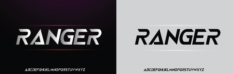 Ranger, Game Sport Movie Alphabet Font. Typography modern regular style font for technology, digital, logo design. vector illustration